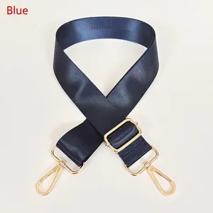 Adjustable dark blue nylon strap for crossbody bags with gold metal lobster hooks
