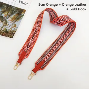 Orange 5cm wide replacement canvas strap with chevron pattern and golden clips
