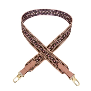 Adjustable retro geometric jacquard canvas shoulder strap with PU leather and gold hooks