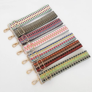 Replacement Wide Canvas Shoulder Strap Adjustable Embroidered Jacquard Bag Strap Ethnic Style Contrast Color Handbag Accessories