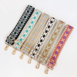 Thick jacquard canvas bag straps with bohemian geometric patterns and gold metal buckles