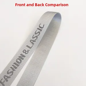 Close-up of grey nylon strap showing front Fashion & Classic print and back texture details