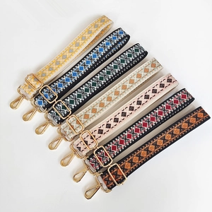 Ethnic Jacquard Bag Strap Adjustable Wide Shoulder Strap Replacement For Crossbody Handbags With Metal Swivel Hooks