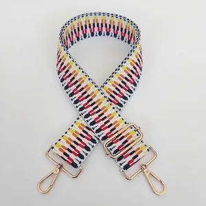 Adjustable colorful striped woven shoulder strap with gold metal lobster clasps