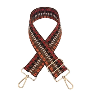 Adjustable ethnic geometric woven wide shoulder strap with gold metal hooks for handbags