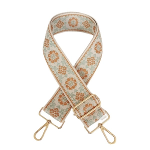 Bandoulière brodée vintage à fleurs, sangle de sac large avec mousquetons dorés