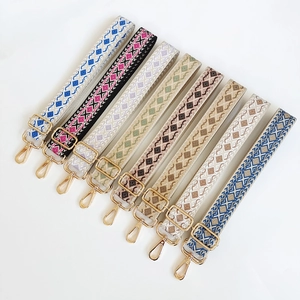 Adjustable thickened canvas bag straps with colorful jacquard diamond ethnic patterns