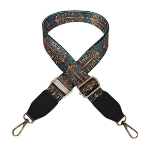 Adjustable bohemian style wide shoulder strap with ethnic patterns and bronze hooks