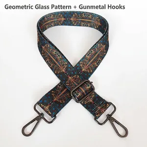 Close-up of colorful stained glass pattern bag strap with gunmetal lobster clasps