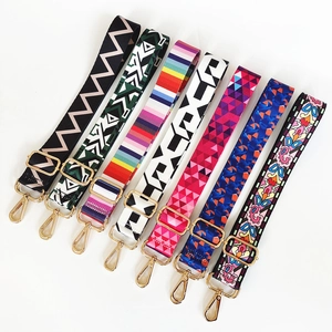 Adjustable Ethnic Style Wide Shoulder Strap Replacement For Handbags Crossbody Bag Geometric Patterned Purse Strap With Metal Hook