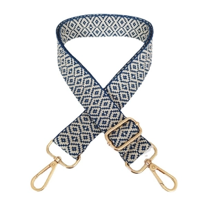 Adjustable thickened canvas crossbody strap with navy diamond jacquard and gold metal hooks