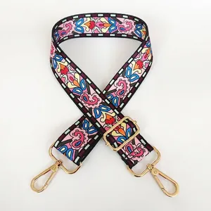 Colorful adjustable ethnic style shoulder strap with paisley pattern and gold hooks