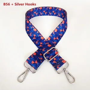 Detail of adjustable wide shoulder strap with blue and orange geometric patterns