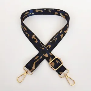 Bandoulière réglable à motif léopard bleu avec boucles dorées pour sacs à main