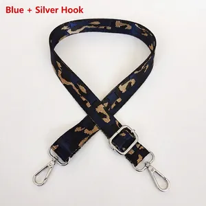 Bandoulière réglable pour sac avec motif léopard bleu et mousquetons argentés