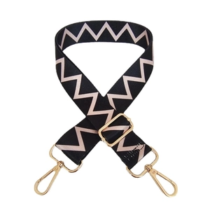 Adjustable wide replacement shoulder strap with beige zigzag wave pattern and gold hooks