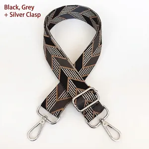 Adjustable thickened canvas bag strap with black and grey geometric wave pattern