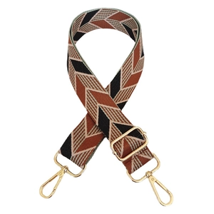 Adjustable geometric diamond pattern canvas shoulder strap with gold metal buckles
