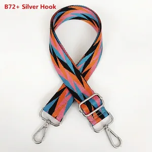 Adjustable geometric diamond pattern bag strap with silver metal swivel hooks