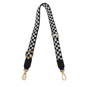 Bandoulière réglable à damier noir et blanc avec crochets en métal doré pour sacs à main