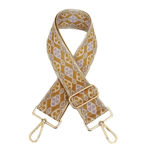 Adjustable wide woven bag strap with retro geometric patterns and gold lobster clasps