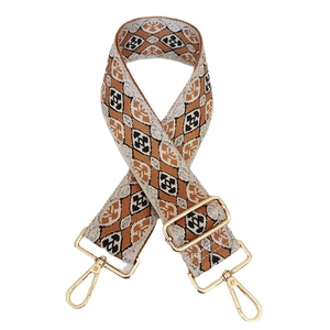 Adjustable geometric jacquard canvas shoulder strap with gold hardware hooks for handbags
