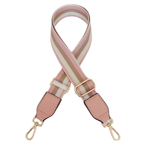 Bandoulière réglable pour sac avec rayures roses et kaki et attaches dorées