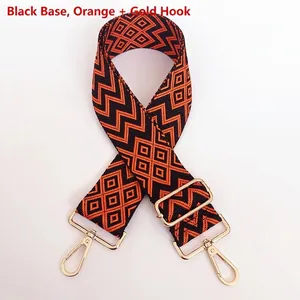 Adjustable black and orange woven geometric replacement strap with gold metal hooks