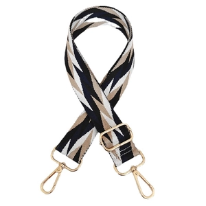 Adjustable geometric pattern bag strap with gold metal hooks for women shoulder bags