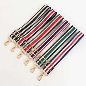 Adjustable Striped Replacement Shoulder Bag Strap Polyester Woven Wide Crossbody Bag Belt With Gold Silver Metal Hooks For Women