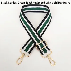 Adjustable striped nylon shoulder strap with gold hooks for crossbody bags