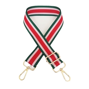 Adjustable striped woven shoulder strap for women bags with gold metal clasps and buckles