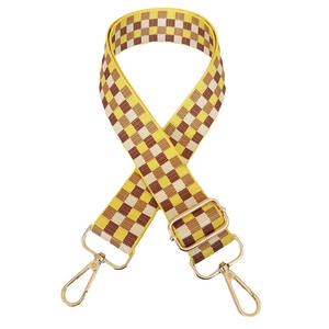 Bandoulière réglable à damier pour sacs à main avec crochets dorés en jaune et marron