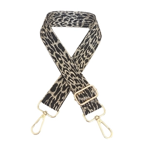 Adjustable leopard print jacquard bag strap with gold metal buckles for crossbody bags