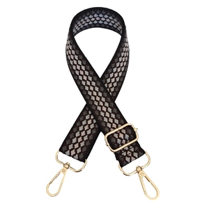 Adjustable wide replacement shoulder strap with grey geometric pattern and gold hardware
