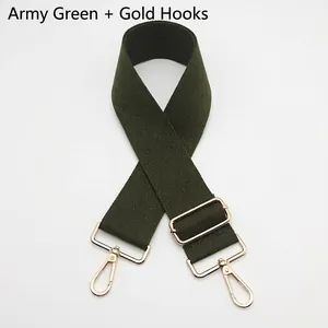 Army green wide canvas replacement strap for handbags with gold metal swivel hooks