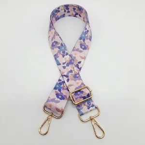 Bandoulière réglable avec imprimé petites fleurs violettes et mousquetons dorés en métal