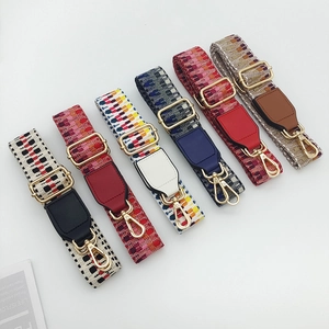 Adjustable wide woven replacement shoulder straps for women bags with golden metal hooks