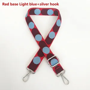 Adjustable 2.5cm red and blue polka dot replacement shoulder strap with silver hooks