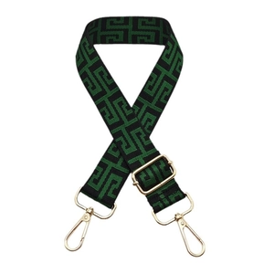 Ethnic style adjustable canvas shoulder strap with green Greek key pattern and gold hooks