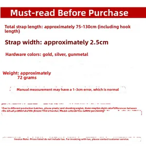 Adjustable canvas strap detailed specifications showing 75-130cm length and 2.5cm width