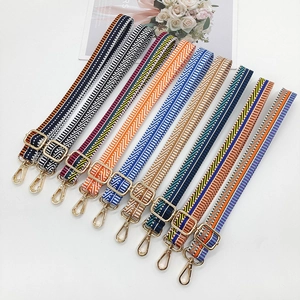 Adjustable Canvas Bag Strap Geometric Striped Replacement Shoulder Strap Multicolor Crossbody Purse Belt With Metal Hook