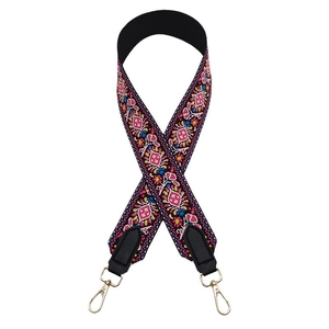 Ethnic style embroidered wide shoulder strap with bohemian patterns and gold lobster clasps