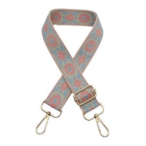 Ethnic embroidered wide bag strap with floral jacquard and golden metal buckle