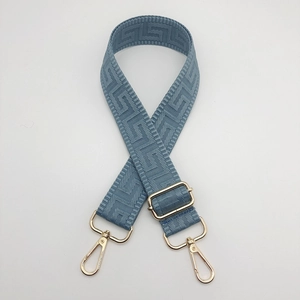 Adjustable wide canvas replacement shoulder strap with geometric pattern and gold clasps
