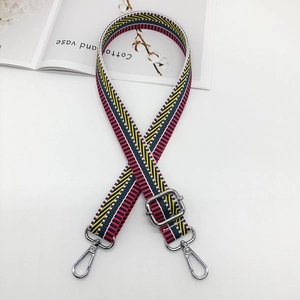 Adjustable colorful striped canvas shoulder strap with silver metal swivel hooks