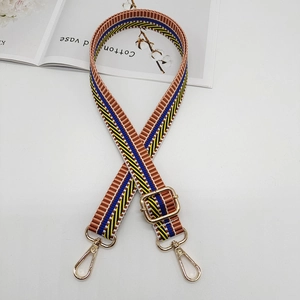 Adjustable colorful striped canvas shoulder strap with gold metal lobster clasps for handbags