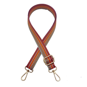 Adjustable colorful striped canvas shoulder strap for handbags with gold metal hooks