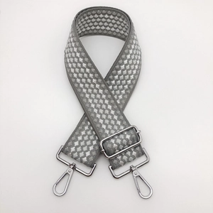 Tracolla regolabile in tela jacquard grigia con fibbia e ganci in metallo argento