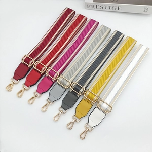 Fashion Adjustable Woven Bag Strap Replacement Wide Shoulder Strap Multicolor Chevron Pattern Canvas Webbing Belt With PU Leather Ends Alloy Buckle For Women Handbags